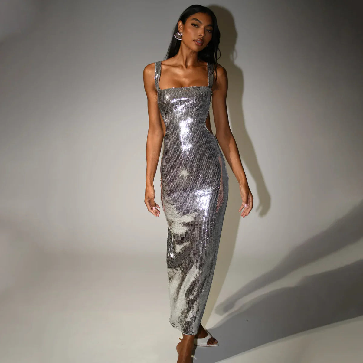 Vestido Maxi Plateado