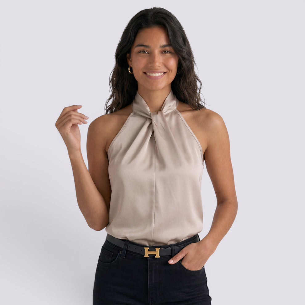 TOP HALTER MUJER SATÉN ELEGANTE