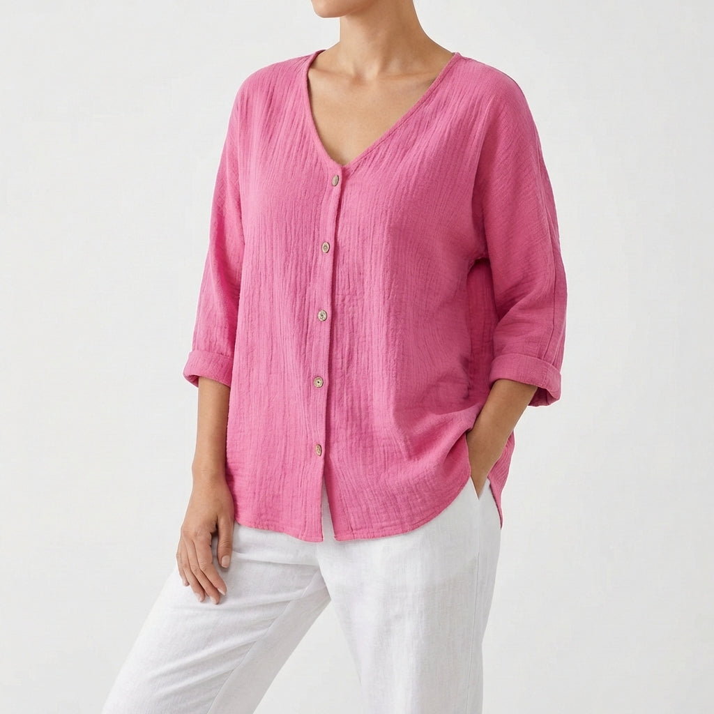 JIMENA | MUJER BLUSA ESCOTE V CON BOTONES CASUAL