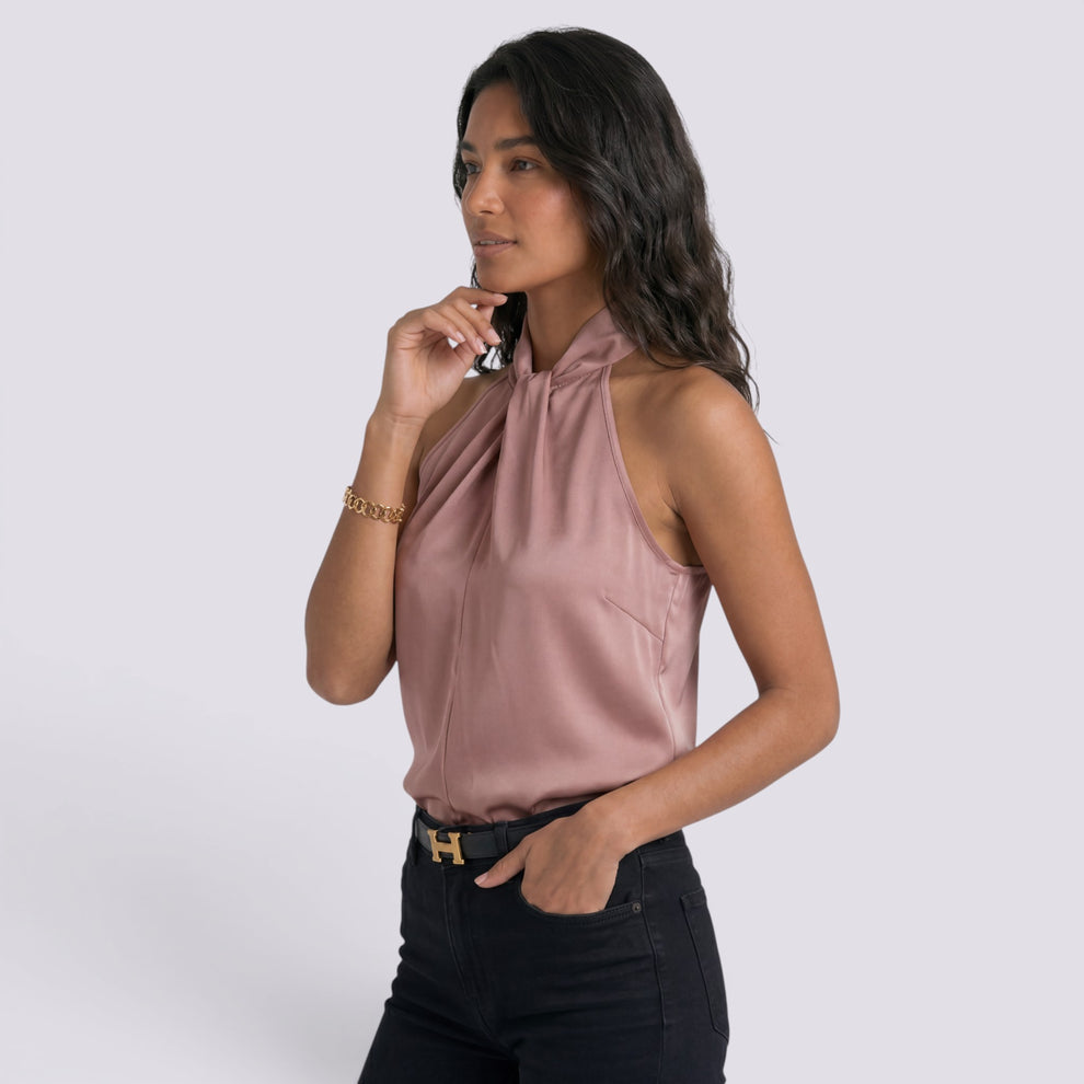 TOP HALTER MUJER SATÉN ELEGANTE
