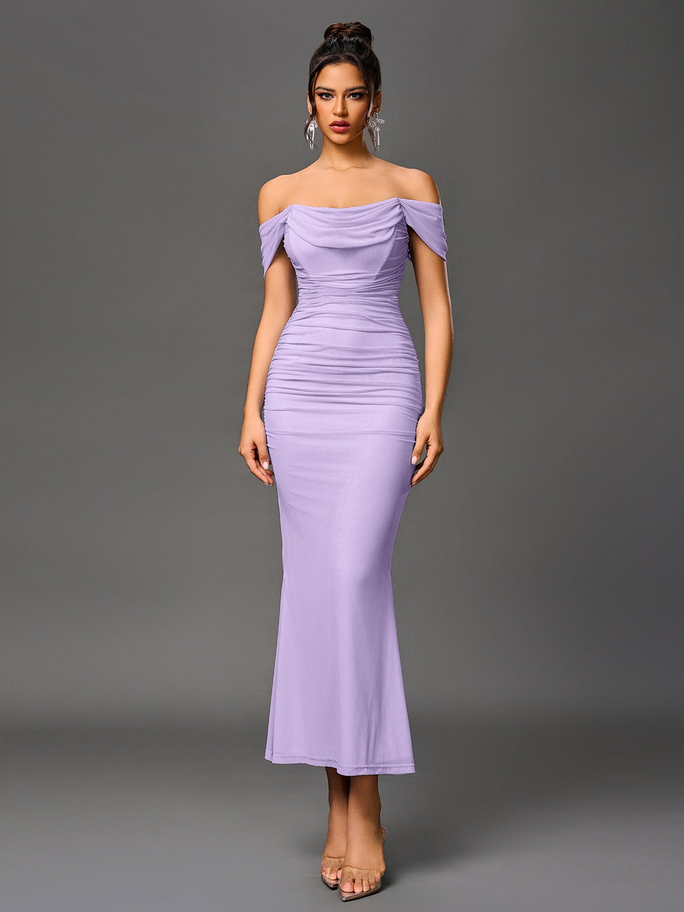 Vestido Estela Ajustado De Fiesta De Verano Elegante De Color Rosa Con Volantes En El Bajo Y Hombros Descubiertos