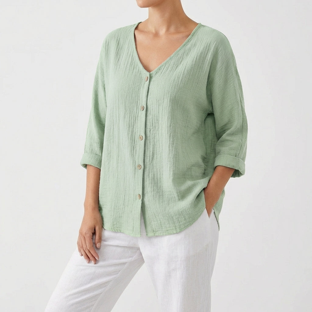 JIMENA | MUJER BLUSA ESCOTE V CON BOTONES CASUAL