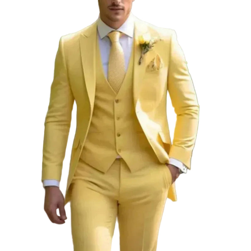Traje de hombre de tres piezas con chaqueta, chaleco y pantalón