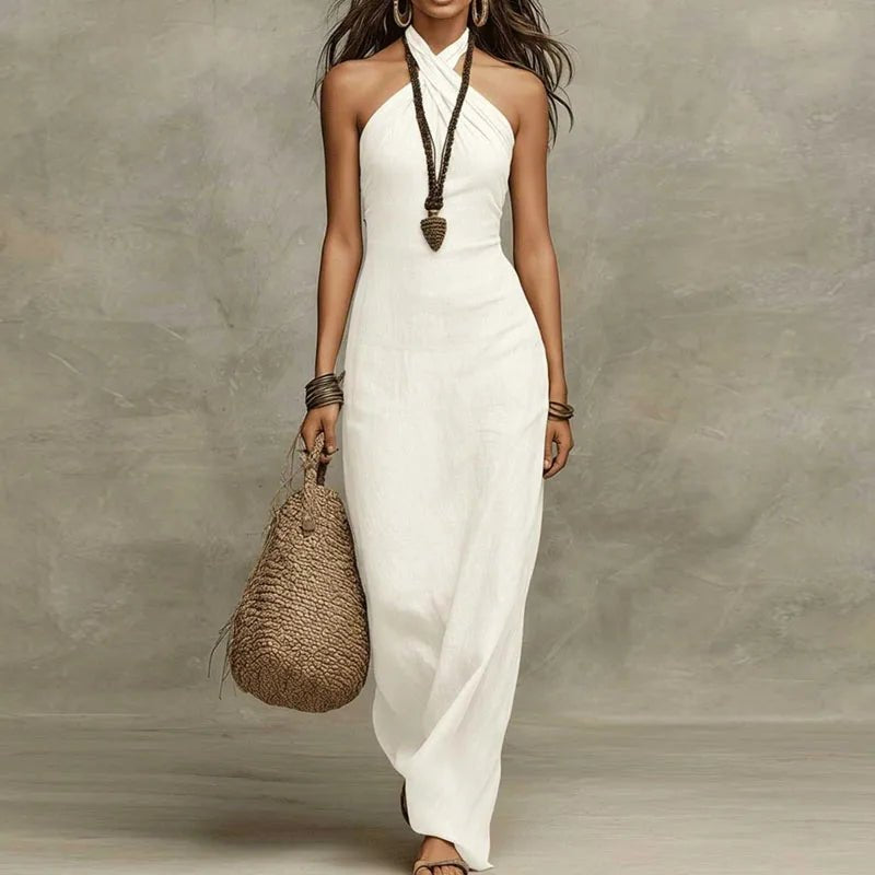 Eva | Elegante y ligera vestido maxi de lino con cuello halter