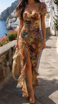 Lea | Elegante vestido maxi romántico con volantes y abertura