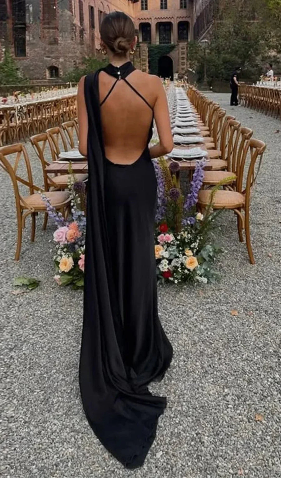 Vestido largo mujer drapeado de un solo tirante