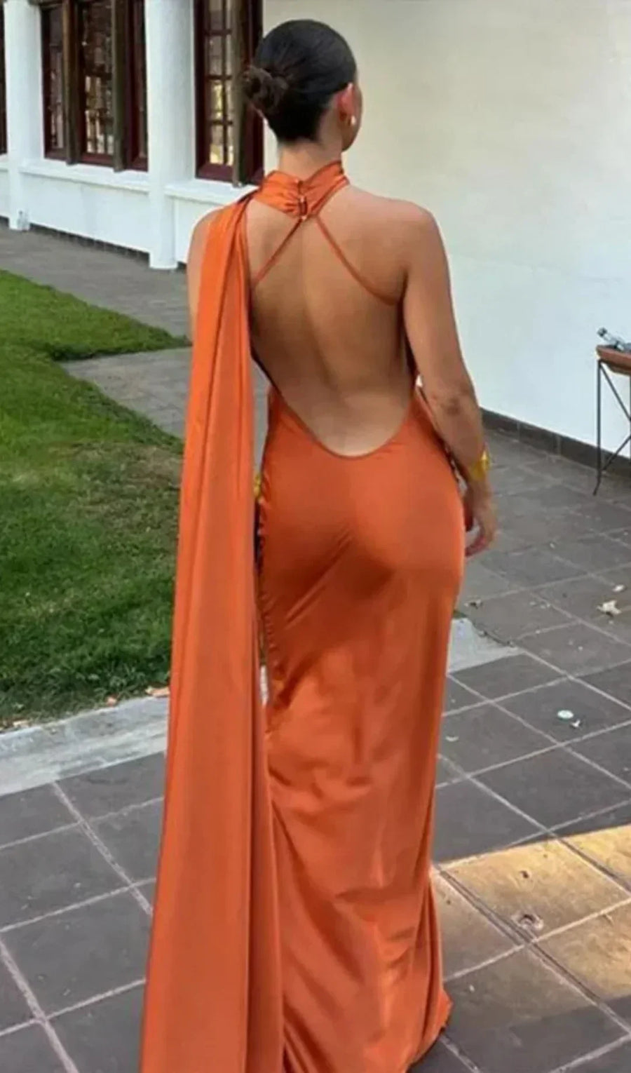 Vestido largo mujer drapeado de un solo tirante