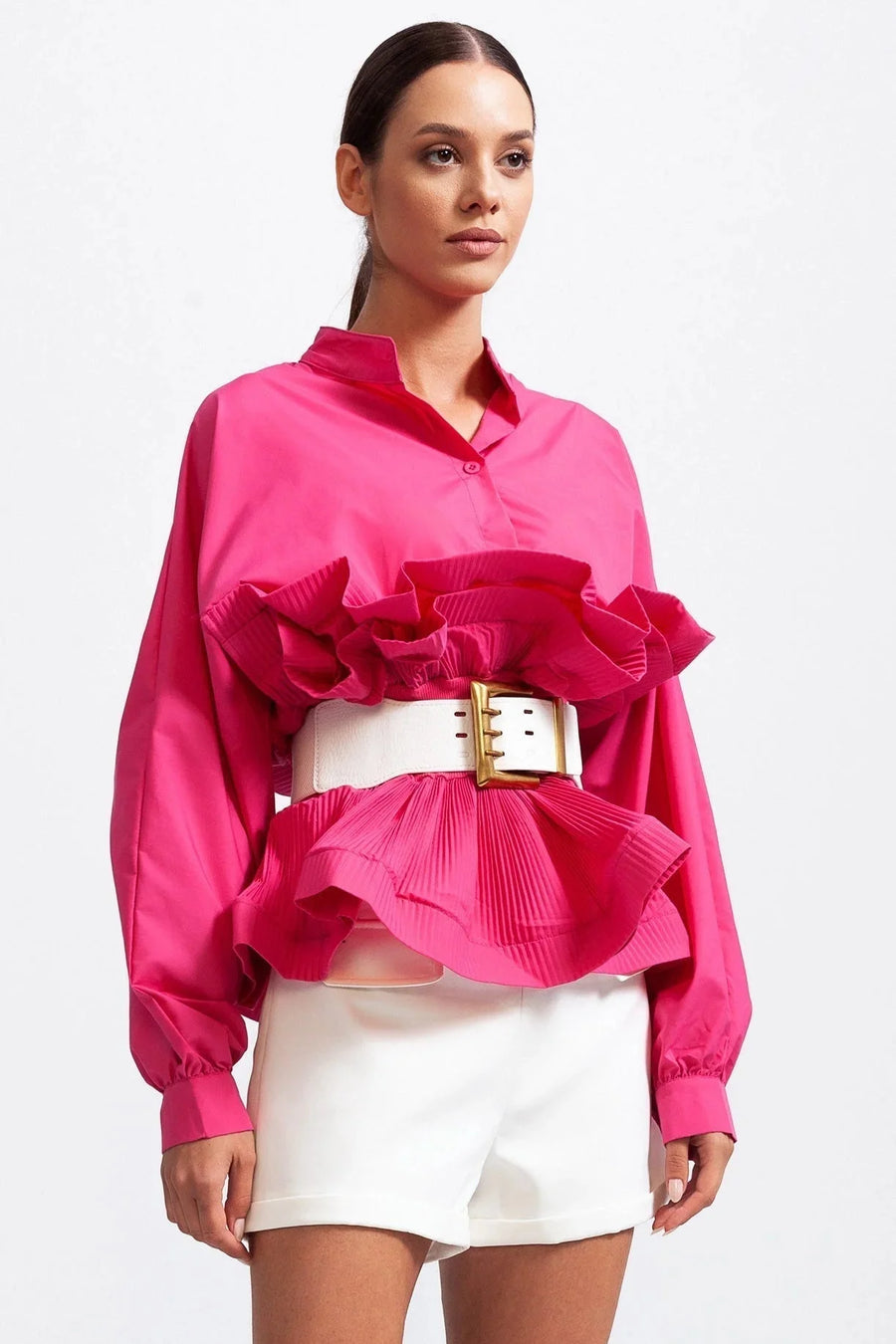 Blusa de mujer con volantes y mangas voluminosas