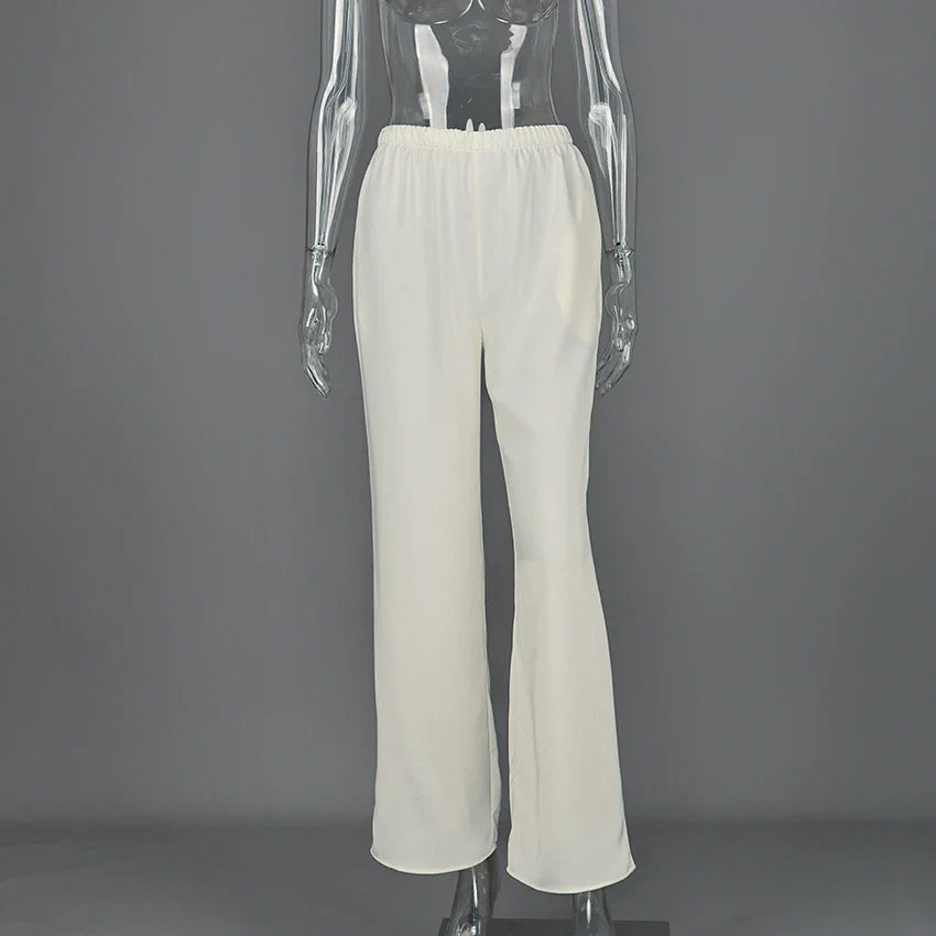 Pantalones elegantes de satén de pierna ancha